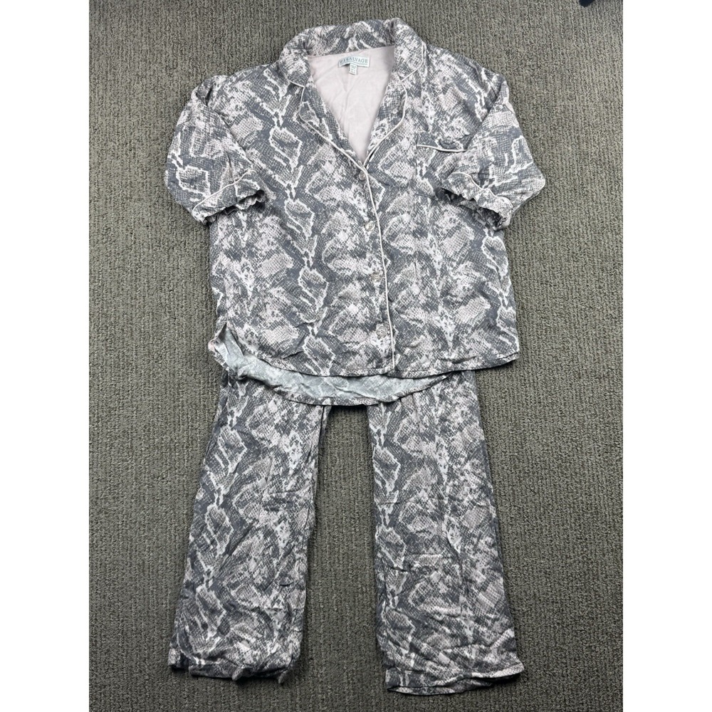 PJ Salvage Womens S Snake Skin Pajama Set Short Sleeve Pants Pink Grey